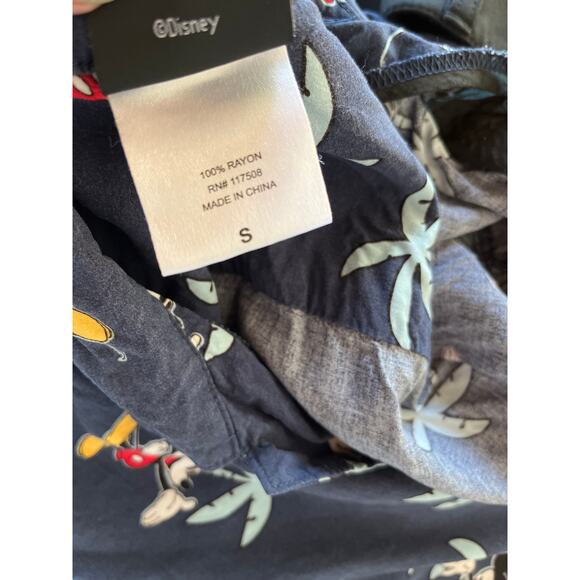 Disney Mickey Mouse Button Down Short Sleeve Rayon Palm Tree Shirt Women's S - Picture 6 of 7